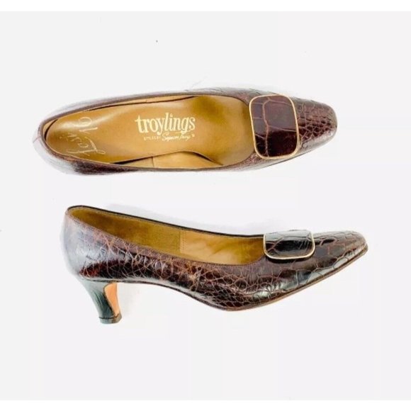 Vintage 1950's-60's SEYMOUR Troy TROYLINGS Alligator Pumps ~ 7 Narrow Brown - Picture 8 of 11